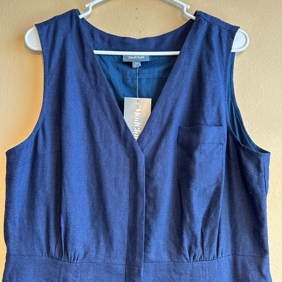 ModCloth Sleeveless Navy Blue Linen Blend Dress Size 14 NEW - Picture 7 of 9
